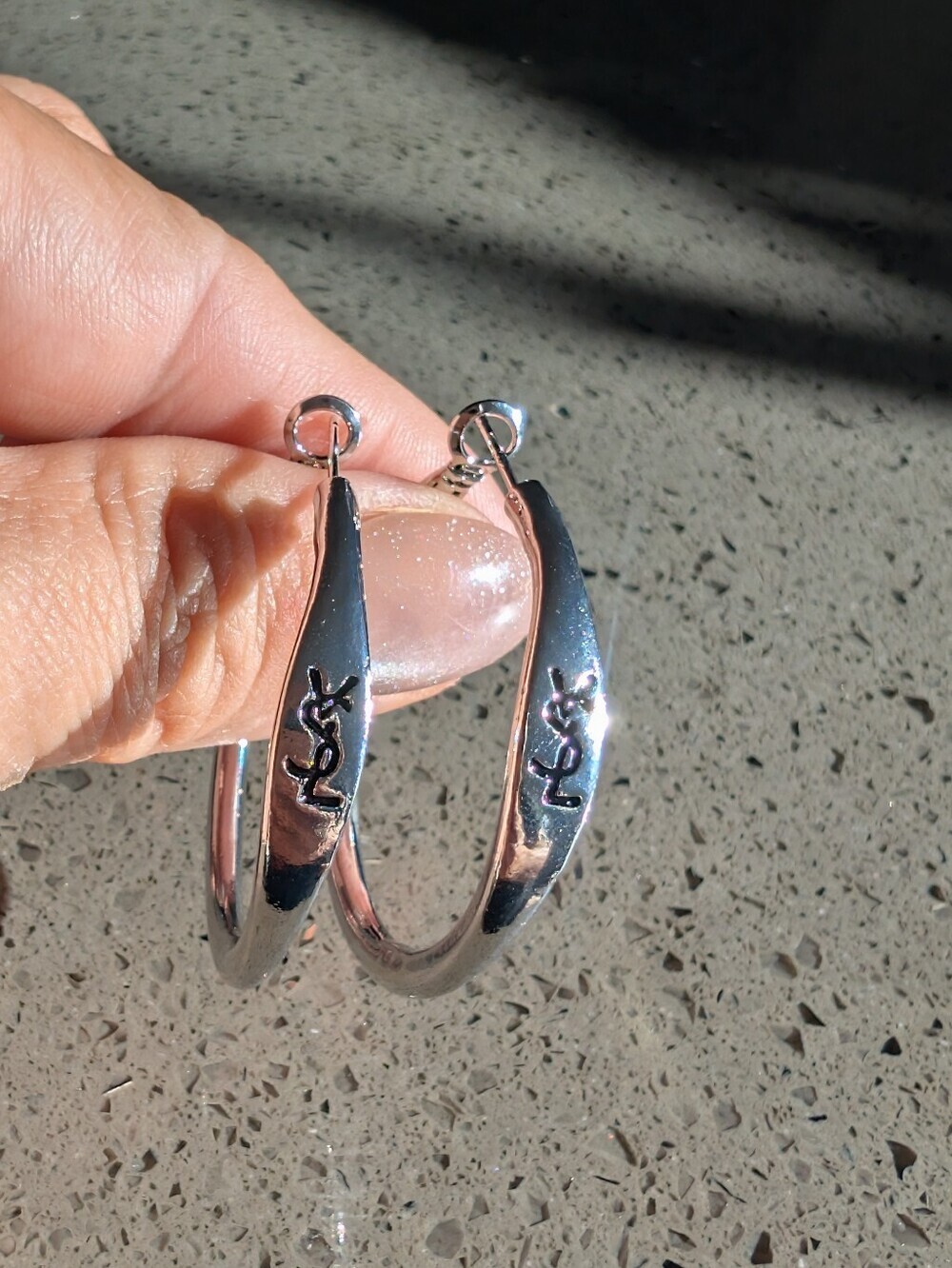 Luxury Inspired Silver-Tone Hoop Earrings with Script Logo Nwot